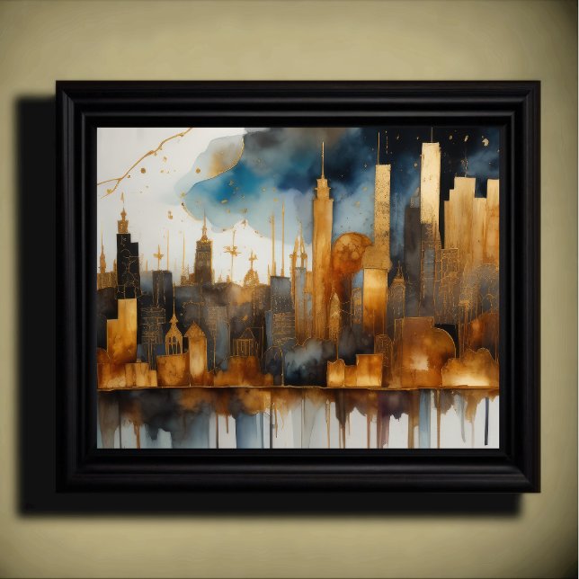 Affiche Aquarelle Abstraite Peinture Gold Cityscape 5:4 (Créateur téléchargé)
