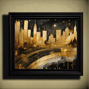 Affiche Aquarelle Abstraite Peinture Gold Cityscape 5:4