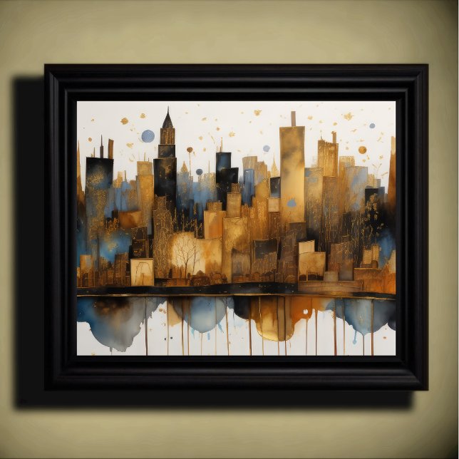 Affiche Aquarelle Abstraite Peinture Gold Cityscape 5:4 (Créateur téléchargé)