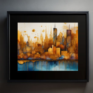 Affiche Aquarelle Abstraite Peinture Gold Cityscape 5:4