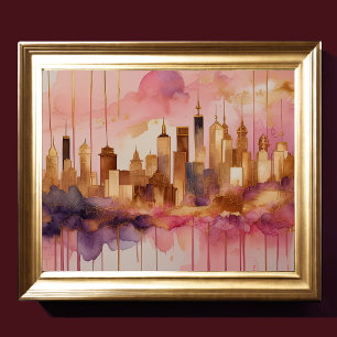 Affiche Aquarelle Abstraite Peinture Gold Cityscape 5:4