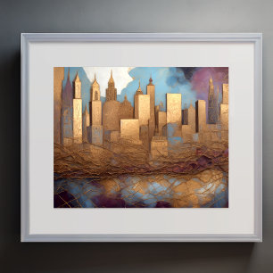 Affiche Aquarelle Abstraite Peinture Gold Cityscape 5:4