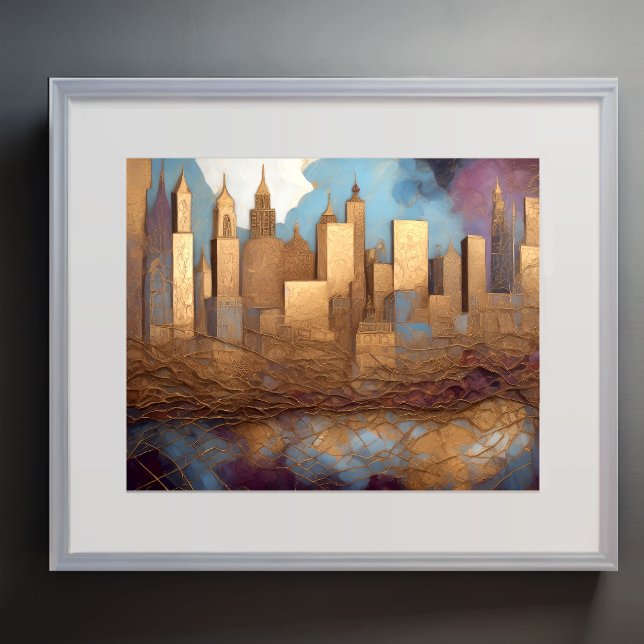 Affiche Aquarelle Abstraite Peinture Gold Cityscape 5:4 (Créateur téléchargé)