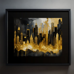 Affiche Aquarelle Abstraite Peinture Gold Cityscape 5:4