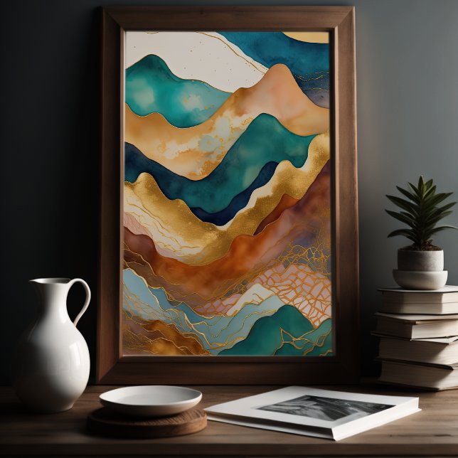 Affiche Aquarelle Abstraite Peinture Paysage Or 2:3 (Créateur téléchargé)