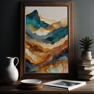 Affiche Aquarelle Abstraite Peinture Paysage Or 2:3
