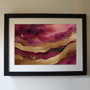 Affiche Aquarelle Abstraite Peinture Paysage Or 3:2