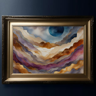 Affiche Aquarelle Abstraite Peinture Paysage Or 3:2