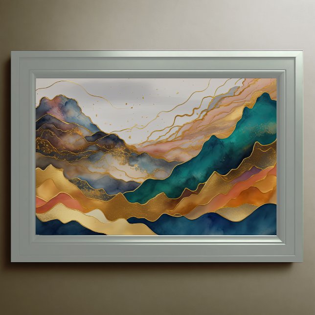 Affiche Aquarelle Abstraite Peinture Paysage Or 3:2 (Créateur téléchargé)