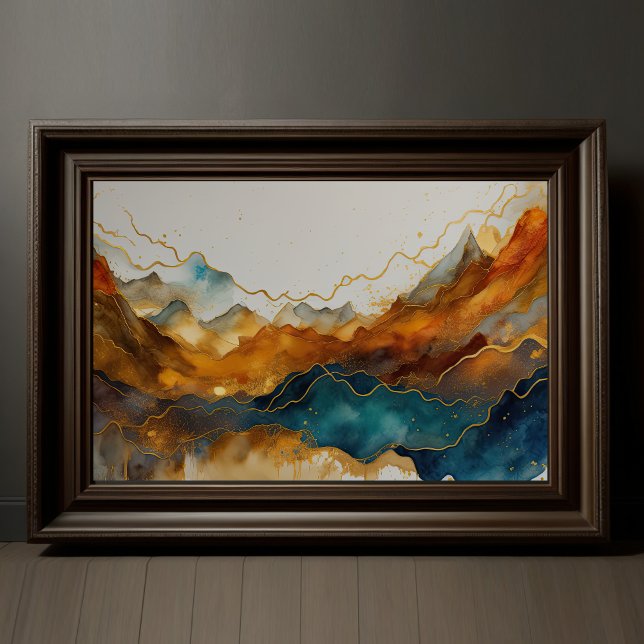 Affiche Aquarelle Abstraite Peinture Paysage Or 3:2 (Créateur téléchargé)