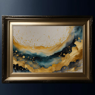 Affiche Aquarelle Abstraite Peinture Paysage Or 3:2