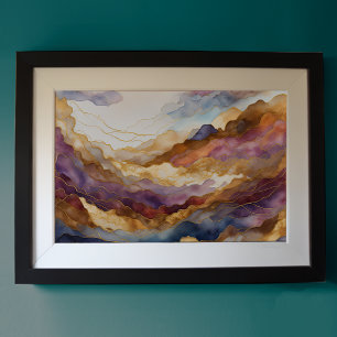 Affiche Aquarelle Abstraite Peinture Paysage Or 3:2