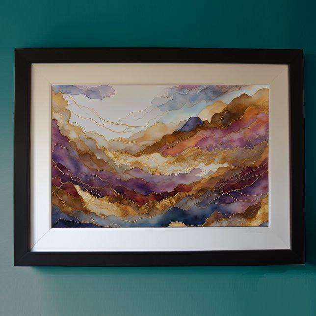 Affiche Aquarelle Abstraite Peinture Paysage Or 3:2 (Créateur téléchargé)