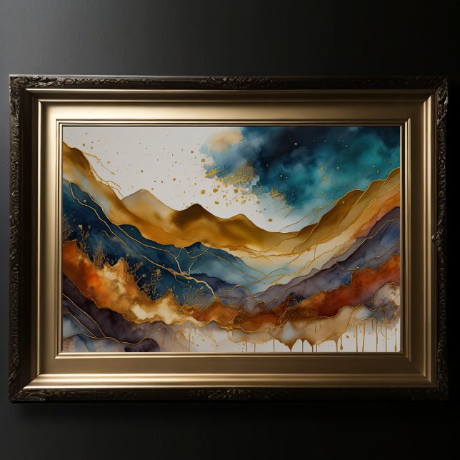Affiche Aquarelle Abstraite Peinture Paysage Or 3:2 (Créateur téléchargé)