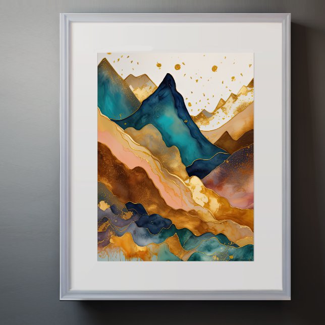 Affiche Aquarelle Abstraite Peinture Paysage Or 3:4 (Créateur téléchargé)