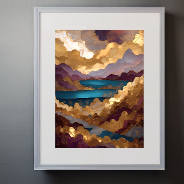Affiche Aquarelle Abstraite Peinture Paysage Or 3:4 (Créateur téléchargé)