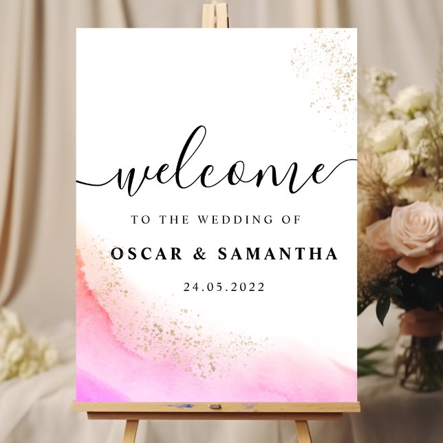 Affiche Aquarelle Abstraite Pinceau rose et or (Créateur téléchargé)