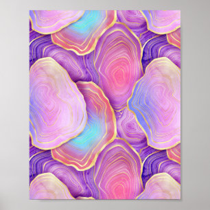 Affiche Aquarelle Abstraite rose turquoise lavande agate