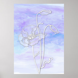 Affiche Aquarelle Abstraite violette et bleue et pavots 2