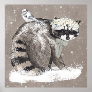 Affiche Aquarelle adorable Bois Animaux Art pour enfants