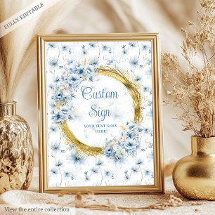 Affiche Aquarelle adorable Dusty Blue Gold Panneau personn