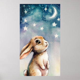Affiche Aquarelle adorable lapin lapin