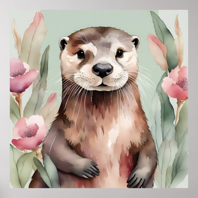 Affiche Aquarelle adorable Otter (Devant)