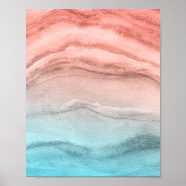 Affiche Aquarelle Agate Abstrait dans les couleurs de plag (Devant)