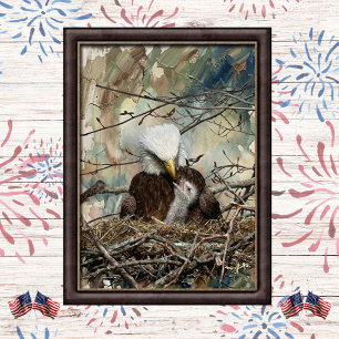 Affiche Aquarelle aigle américain et aiglon art