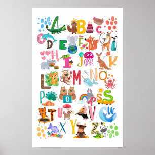 Affiche Aquarelle Alphabet animal Adorable