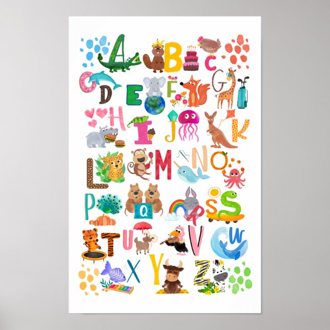Affiche Aquarelle Alphabet animal Adorable (Devant)