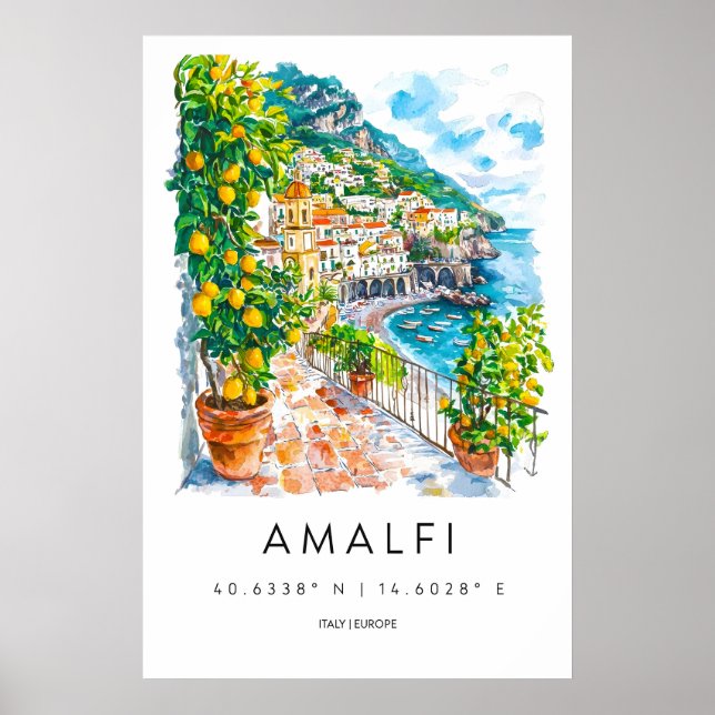 Affiche aquarelle Amalfi Impression de voyage Amal (Devant)