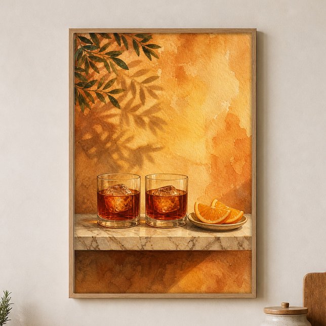 Affiche aquarelle Amaro Verres & Tranches d'Orange (Shown framed for scale. Poster ships unframed; frames are an optional add-on.)