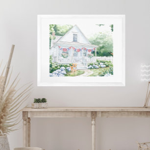 Affiche Aquarelle Americana Patriotic Country Cottage