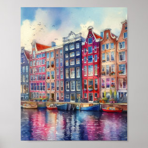 Affiche Aquarelle Amsterdam Pays-Bas