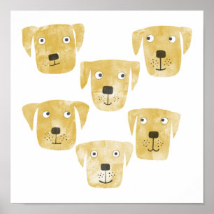 Affiche Aquarelle amusante Golden Labrador Retriever Dogs