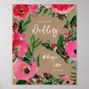 Affiche Aquarelle Anemone Cardstock Mariage Bienvenue