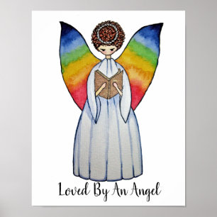 Affiche Aquarelle Angel Avec Arcs-En-Ciel Lire Un Livre
