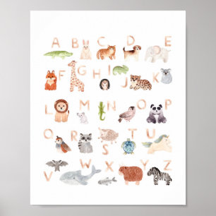 Affiche Aquarelle animal abc enfants alphabet. Salle de so