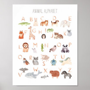 Affiche Aquarelle animal abc enfants alphabet. Salle de so