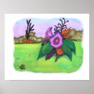 Affiche Aquarelle Aquarelle Imaginaire Jardin Fleurs Art