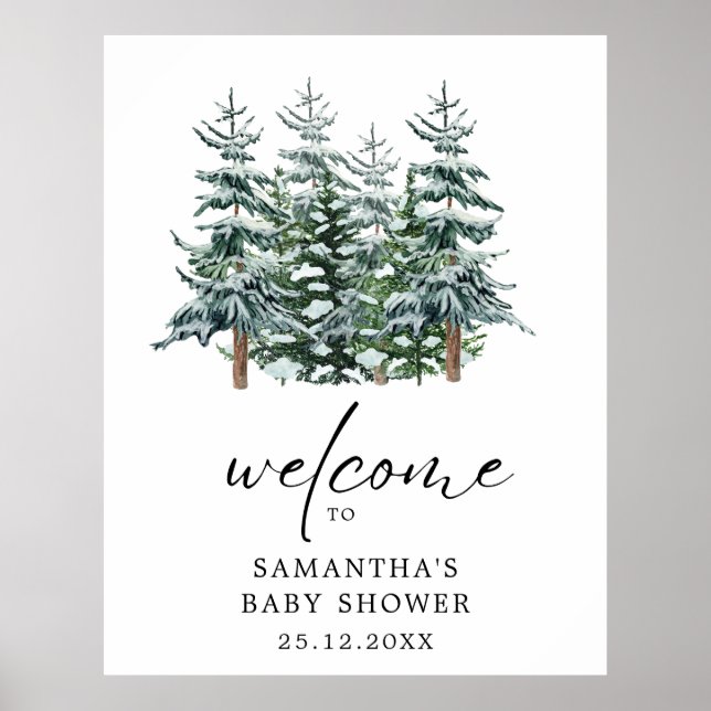 Affiche Aquarelle Arbre de Noël Baby shower d'hiver (Devant)
