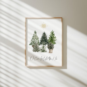 Affiche Aquarelle arbre de Noël venez nous l'adorons