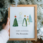 Affiche Aquarelle Arbres de Noël Peinture murale personnal<br><div class="desc">Ajoutez une gaieté personnalisée à vos murs cette saison de vacances avec cette belle aquarelle d'art avec les arbres de Noël associés à votre salutation et nom(s) de famille.</div>