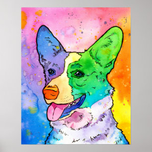 Affiche Aquarelle arc-en-ciel adorable Corgi