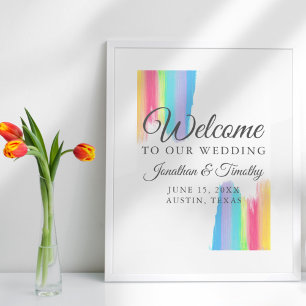 Affiche Aquarelle arc-en-ciel Bienvenue à notre Mariage LG
