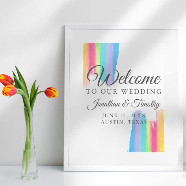 Affiche Aquarelle arc-en-ciel Bienvenue à notre Mariage LG (Créateur téléchargé)