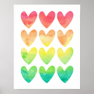 Affiche Aquarelle arc-en-ciel coeurs enfants imprimé affic