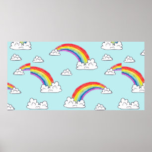 Affiche Aquarelle arc-en-ciel et nuages motif sans soudure