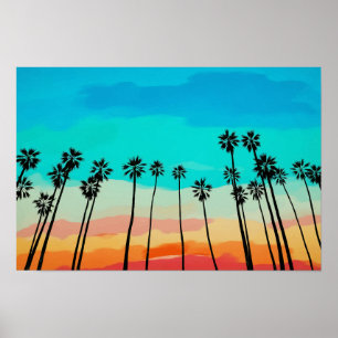Affiche Aquarelle arc-en-ciel Palm Tree